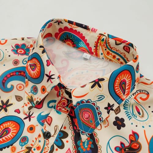 Eunchaes Men 70s Disco Shirt Floral Paisley top retro costume(Z3737YE,3XL)
