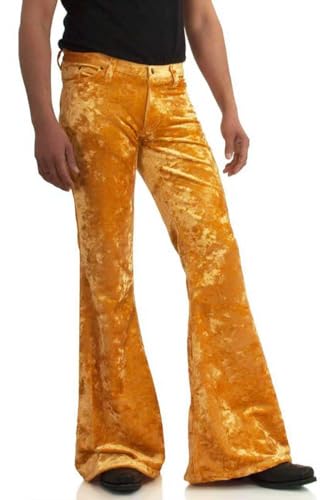 EVEDESIGN Mens Bell Bottom Velvet Pants 60s 70s Disco Outfits for Men Vintage Flared Jeans Gold