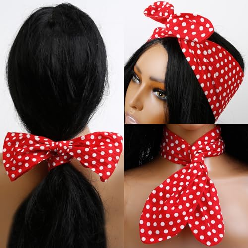 Huachi Red and White Polka Dot Headband for Women Retro 50s Bow Headband