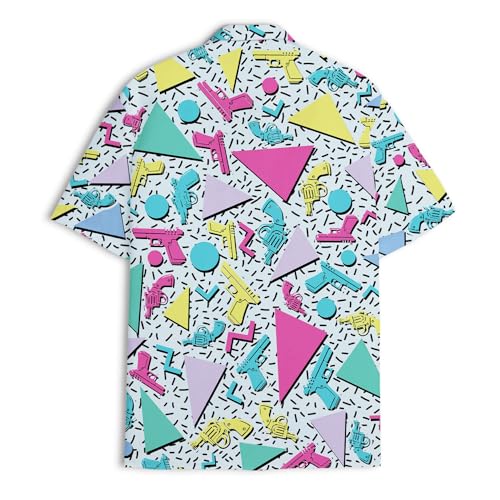 ACEPrints Retro Colorful Gun Hawaiian Shirts for Men Casual Bowling Shirt Mens Hawaiian Shirts Short Sleeve Button Down Shirt Men