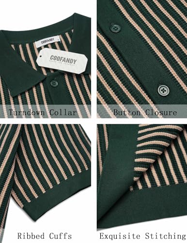 COOFANDY Mens Button Down Short Sleeve Shirt Textured Knit Polo Shirts Vintage Shirts Retro Knitwear