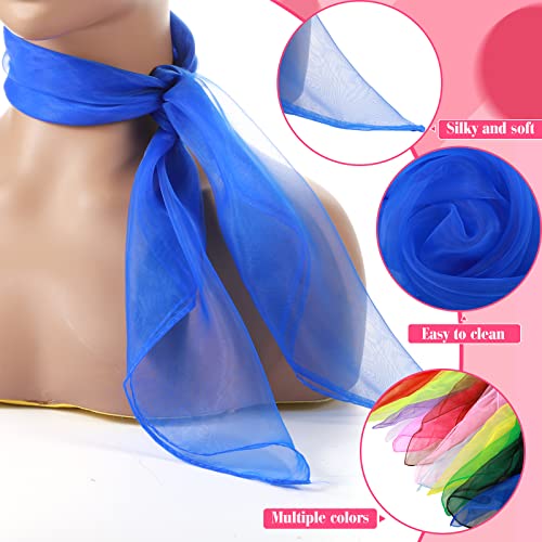 Haysandy 12 Pcs 50s Retro Chiffon Sheer Square Neck Head Scarf for Women Handkerchief Lightweight Satin Ribbon Hemmed Sheer Neck Scarf Juggling Dance, 27.5 x 27.5 Inches (Retro Color)