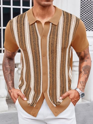 Runcati Mens Knit Polo Shirts Vintage Casual Short Sleeve Shirt Sweater