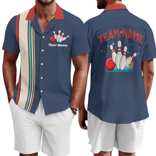Custom Bowling Shirts for Men Vintage Retro Personalized Team Name Shirt