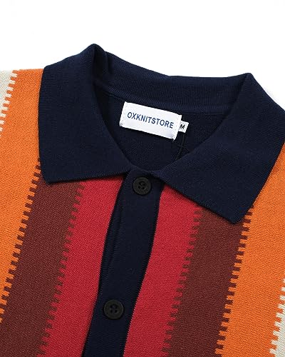 OXKNIT Men’s Knitted Vintage Polo, Gradient Stripe Short Sleeve Retro Polo Shirt for Men 60s&70s