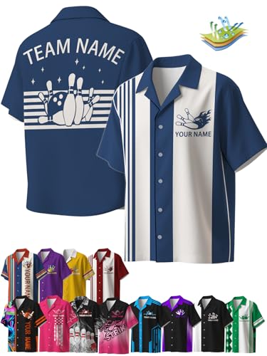 Custom Retro Button-Up Bowling Shirts for Men Women Personalized Team Name & Contrast Design Vintage Style for Bowling Teams