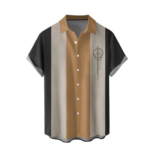 Mens Bowling Shirt Vintage Button Down 50s Rockabilly Cuban Collar Short Sleeve Shirt Hawaiian Retro Casual Summer Beach Top