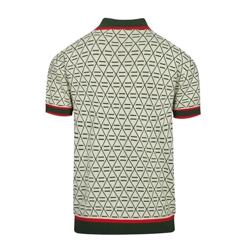 OXKNIT Knit Polo Shirt for Men, Retro Rose and Texture Green Shirt Quarter Button Down Short Sleeve Men's Clothing