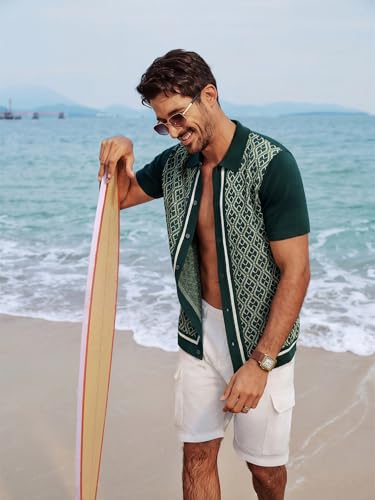 Men's Vintage Polo Shirts Lightweight Retro 70s Shirts for Men Knit Golf Shirts Green