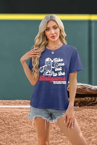 ALLTB Baseball Shirts Women Funny Baseball Mom Shirt Ballgame Graphic Tshirt Game Day Fan Tee Casual Short Sleeve Top Blue