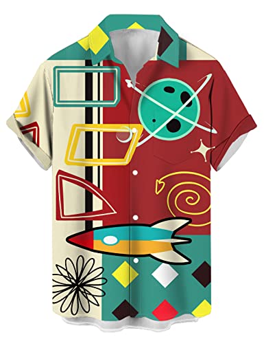 QIVICIMA Men's 50s Rockabilly Retro Bowling Shirt, A22-Retro, M