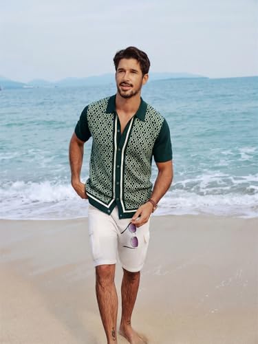 Men's Vintage Polo Shirts Lightweight Retro 70s Shirts for Men Knit Golf Shirts Green