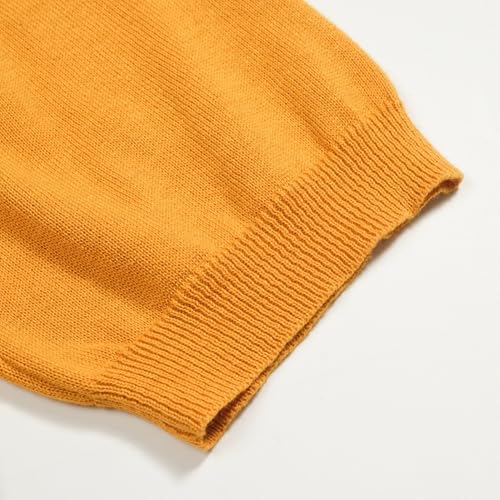 OXKNIT Knit Polo Shirt for Men, Retro Tiger Pattern Yellow Shirt Quarter Button Down Short Sleeve Men's Clothing