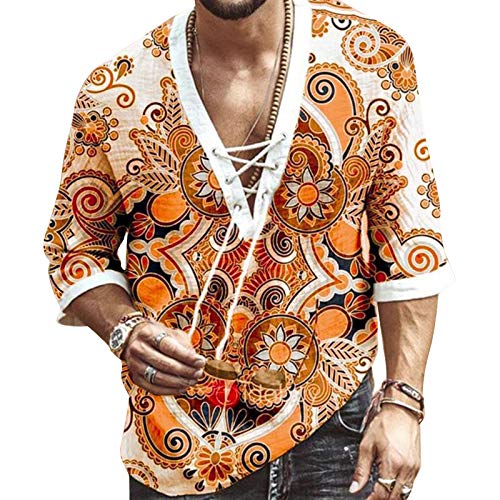 Rela Bota Men's Fashion Shirt Beach Printing Yoga African Summer Top Orange