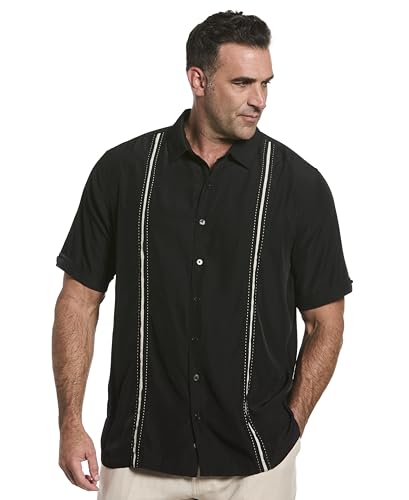 Cubavera Paneled Short Sleeve Shirt For Men, Classic Fit, Wrinkle Resistant, Casual Button-Down Shirt For Men With Spread Collar (Sizes Small - 5Xl), Jet Black, 4X-Large Big Tall