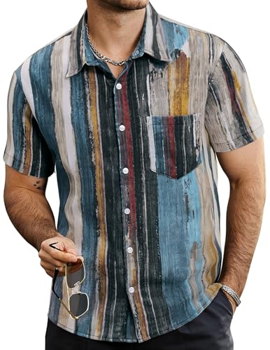 VATPAVE Mens Button Down Short Sleeve Shirt Summer Shirts XXL Multicolor
