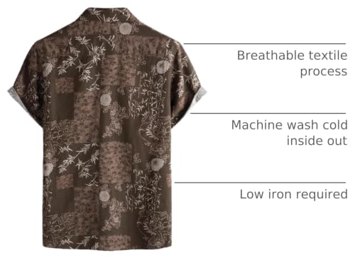 PARKLEES Men's 70s Hippie Vintage Hawaiian Shirt Brown Flower XL