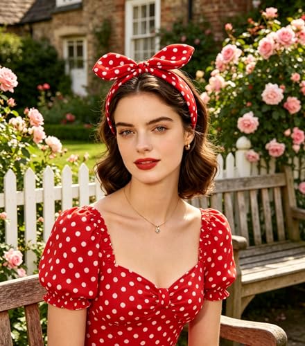 Deghew Red Polka Dot Bow Headbands Cute Bandana Hairband Halloween Costume 50s Hair accessories for women and girls