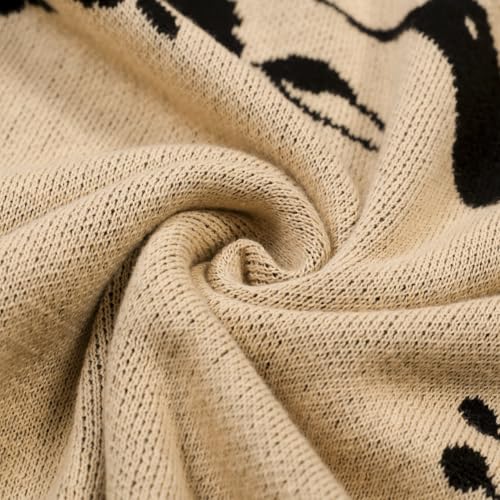 OXKNIT Men's Knit Short Sleeve Shirts 1960s Vintage Bird and Plant Pattern Khaki Cotton Polo Shirt with Quarter Button