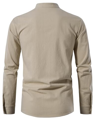 JEMITOP Men's Pure Cotton Renaissance Lace Up Shirt Khaki XXL