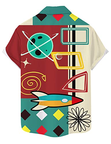 QIVICIMA Men's 50s Rockabilly Retro Bowling Shirt, A22-Retro, M