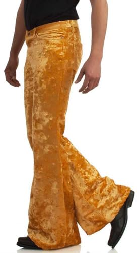 EVEDESIGN Mens Bell Bottom Velvet Pants 60s 70s Disco Outfits for Men Vintage Flared Jeans Gold