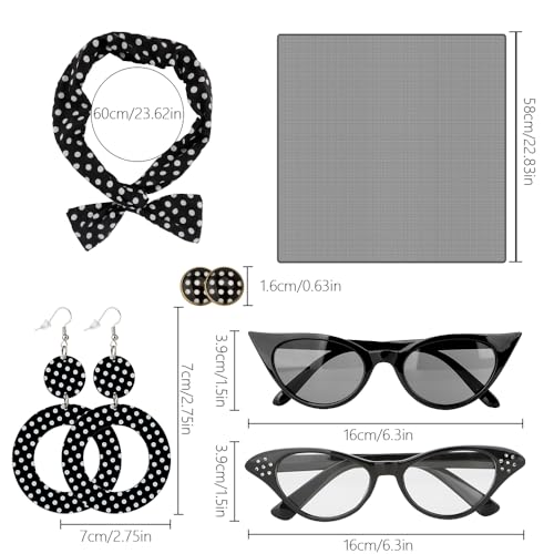 LmashRbaiw 1950s Accessories,50s Outfit for Women,Halloween Accessories for Women,Sexy Halloween Costumes,Cat Eye Glasses,50s Halloween Costumes for Cosplay Party,Hippie Costume