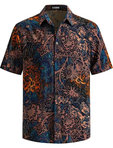 TIXMIE Mens Hawaiian Shirts Casual Short Sleeve Button Down Retro Shirts