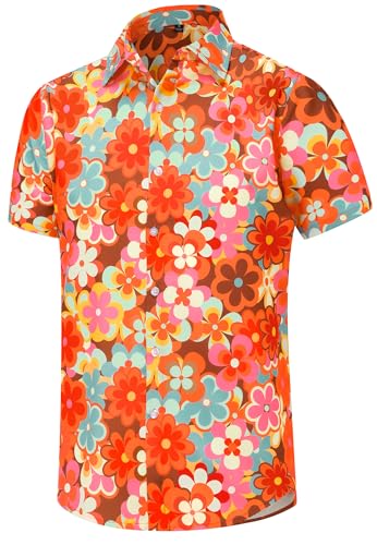70s Outfits for Men Short Sleeve Casual Button Down 70s Shirts for Men 70s Disco Retro 70s Floral Hip Hop Shirts Paisley Shirt