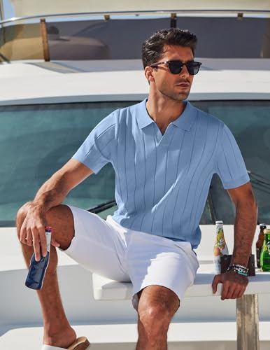 COOFANDY Mens Polo Shirts Short Sleeve Casual Knit Polo Shirt Vintage Golf T Shirts Old Money Tops