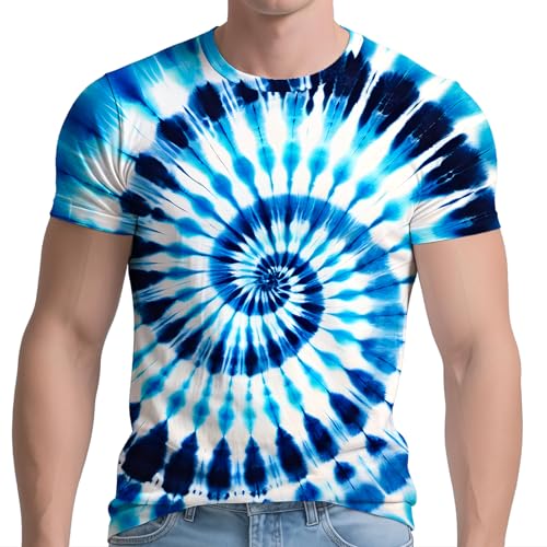 RPWZRCB Men's Retro Tie Dye T-Shirt Vintage 70s 80s Hippie Tee Blue