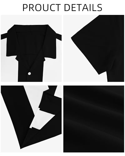 YTD Men's Vintage Bowling Shirt Short Sleeve Button Down Summer Cuba Beach Shirts Black White