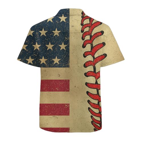 Vintage Baseball Mens Funny Hawaiian Shirts 3D Graphic Button Down Short Sleeve Tropical Holiday Beach Aloha Shirt