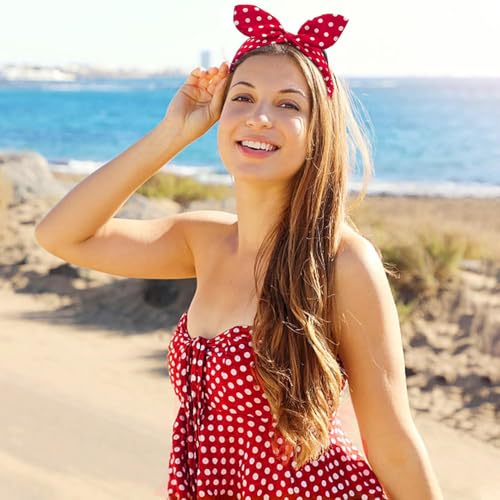 Deghew Red Polka Dot Bow Headbands Cute Bandana Hairband Halloween Costume 50s Hair accessories for women and girls