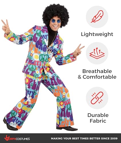 fun shack Groovy Mens Hippie Costume, Retro Mens Hippie Costumes for Adults, Groovy Costumes for Men, 60s Suit Men - Large
