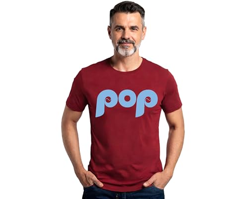 Pop Dad Baseball T-Shirt, Men's Baseball Spring Training Shirt, Retro "Pop" Dad T-Shirt, Christmas T-Shirt, Fathers Day Gift, Fun Gift for Grandpa or Husband (Cardinal / Baby Blue Print, Adult Unisex Shirt / XL)