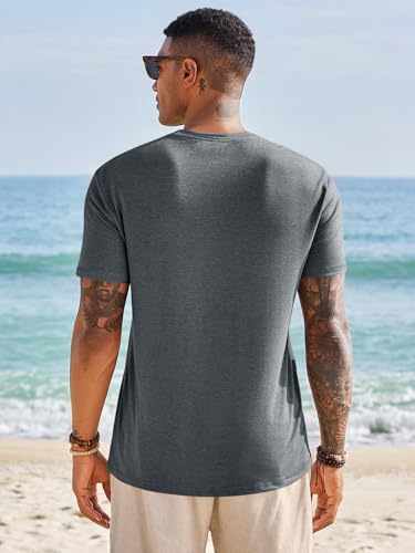 Runcati Mens Short Sleeve T-Shirts Graphic Crewneck Shirt Printed Tees Grey