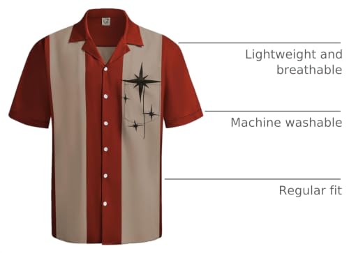 Hardaddy Men's Vintage Bowling Shirt 1950s Short Sleeve Casual Button Down Summer Beach Camp Collar Shirts Crimson XL