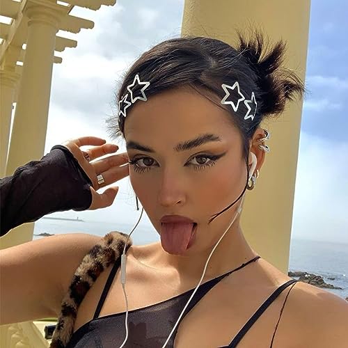 Star Hair Clips 2000s Y2K Snap Hair Barrettes Non Slip Star Hair Accessories Silver Metal Hair Clips for Girls Women -15 PCS 1.18"