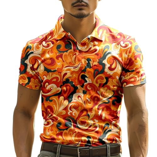 Funny Golf Shirts for Men,Mens Hawaiian Shirts Short Sleeve Novelty Crazy Golf Shirt 70s Paisley