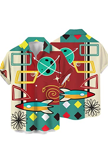 QIVICIMA Men's 50s Rockabilly Retro Bowling Shirt, A22-Retro, M