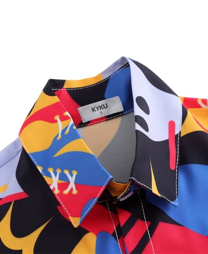 KYKU Men's Bowling Shirt Summer Beach Shirt Casual Button Down Short Sleeve