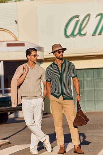 COOFANDY Mens Button Down Short Sleeve Shirt Textured Knit Polo Shirts Vintage Shirts Retro Knitwear