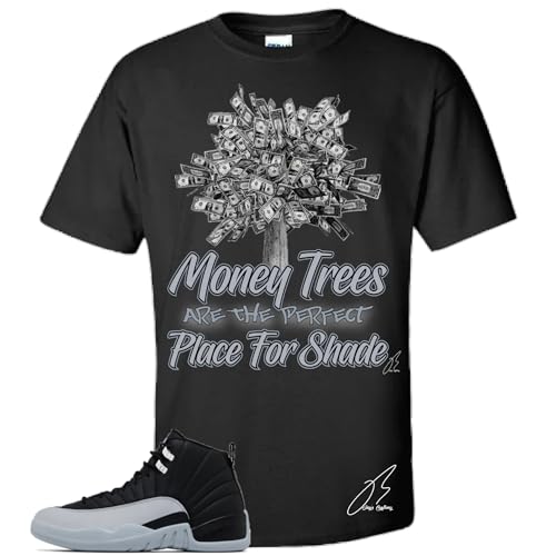 Shirt To Match Jordan Retro 12 Barons/Wolf Grey/Black, Money Tree Unisex Sneaker Graphic Tee,Best Gift,Birthday (L, Black)
