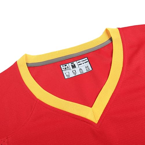 Pullonsy Retro Red Football Jerseys for Men Unisex 70s 80s 90s 00s 10s Classic Mesh Shirts Workout Fitness Outfits Cool Tops Yellow Stripe-Red Jersey,Men Size X-Large