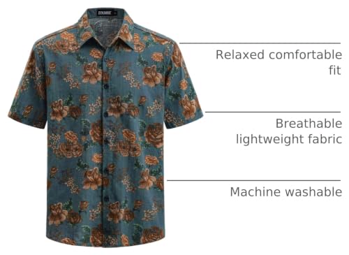 TIXMIE Mens Floral Hawaiian Shirt Short Sleeve Button Down Retro Shirts