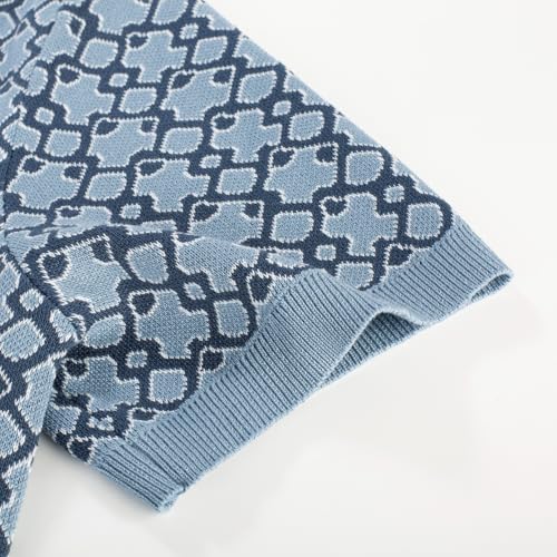 PJ PAUL JONES Men's Knit Polo Short Sleeves Shirts Button Down Summer Shirts 70s Retro Shirts Blue-Grey