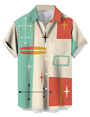 QIVICIMA Men's 50s Rockabilly Retro Bowling Shirt, C63 Retro, XL
