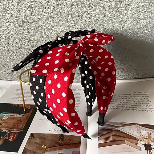 Deghew Red Polka Dot Bow Headbands Cute Bandana Hairband Halloween Costume 50s Hair accessories for women and girls