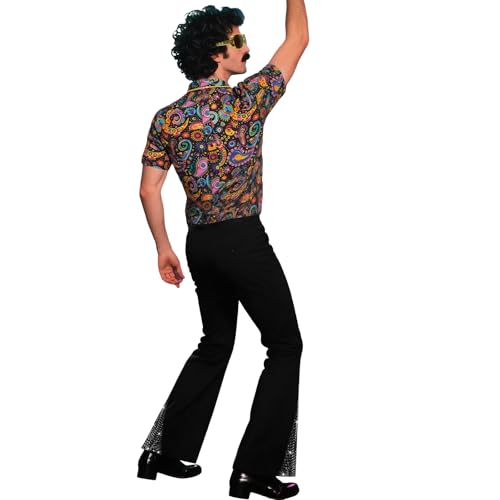 BONGZUO 70s Outfits for Men Retro 6Pcs Disco Costume with Accessories(Z3796YGBK,L)